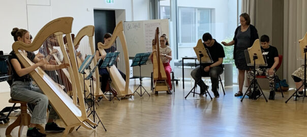 Am 1. Mai 2022 gab es in Ludwigsburg in der Schule am Favorite-Park das erste Kooperationskonzert mit unserem Harfen-Ensemble unter der Leitung von Stefanie März.